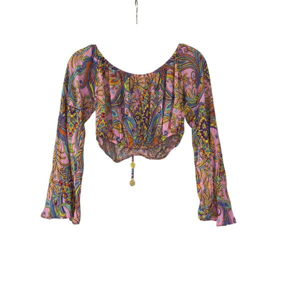 Luli Fama Bell Flounce Sleeve Milk Maid Crop Top Women’s M Renaissance Fairy - Picture 4 of 15